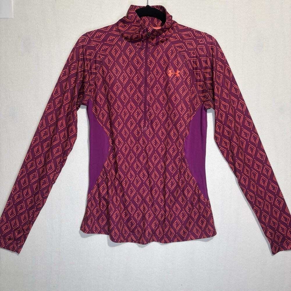 Under Armour HeatGear Fitted Womens MED Long Sleeve Shirt Pink Run Gym Workout